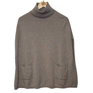 Brazeau Tucot Women’s 100% Cashmere Mock Poncho Sweater Pockets Beige Size 1